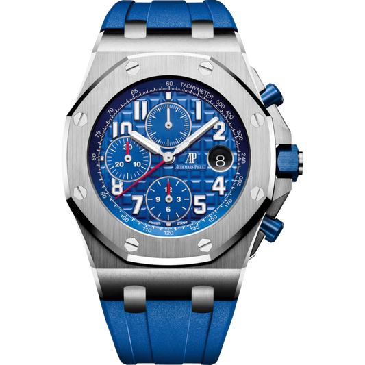 Royal Oak Offshore Selfwinding Chronograph 42MM Blue Rubber Strap Blue Dial With Méga Tapisserie Pattern Stainless Steel Case
