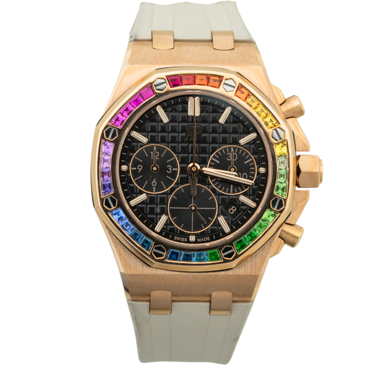 Audemars Piguet Royal Oak Offshore Ref. 26236OR.YY.D002CA.01 37MM Rose Gold Black Dial with Factory Rainbow Bezel (Watch + Card) Preowned 2023