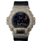 Casio Iced out G Shock Digital White Gold with TRI COLOR Blue/Purple/Green Dial