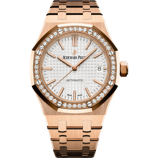Royal Oak Selfwinding 37MM 18-Carat Rose Gold Bracelet Silver-Toned Dial With Grande Tapisserie Pattern 18-Carat Rose Gold Case Rose Gold Diamond-Set Bezel