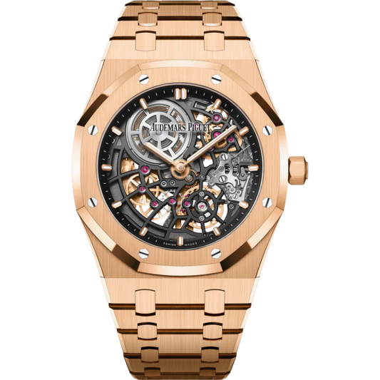 Royal Oak Jumbo Extra-Thin Openworked 50th Anniversary 39MM 18-Carat Pink Gold Bracelet Openworked Slate Grey Dial 18-Carat Pink Gold Case