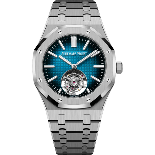 Royal Oak Selfwinding Flying Tourbillon 41MM Titanium Bracelet Smoked Blue-Green Dial With Grande Tapisserie Pattern Titanium Case
