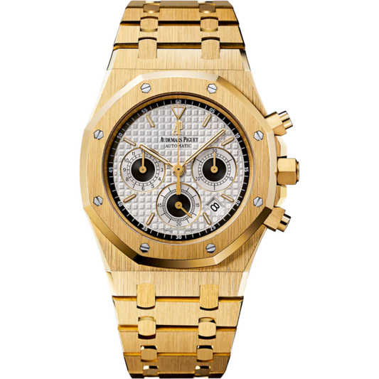 Royal Oak Chronograph 39MM 18-Carat Yellow Gold Bracelet Silver Dial With Grande Tapisserie Pattern 18-Carat Yellow Gold Case