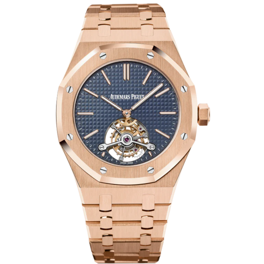 Royal Oak Tourbillon Extra-Thin 41MM 18-Carat Pink Gold Bracelet Blue Dial With Petite Tapisserie Pattern 18-Carat Pink Gold Case