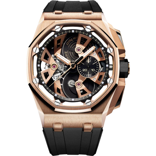 Royal Oak Offshore Tourbillon Chronograph 45MM Black Rubber Strap Black Dial 18-Carat Pink Gold Case Pink Gold Bezel