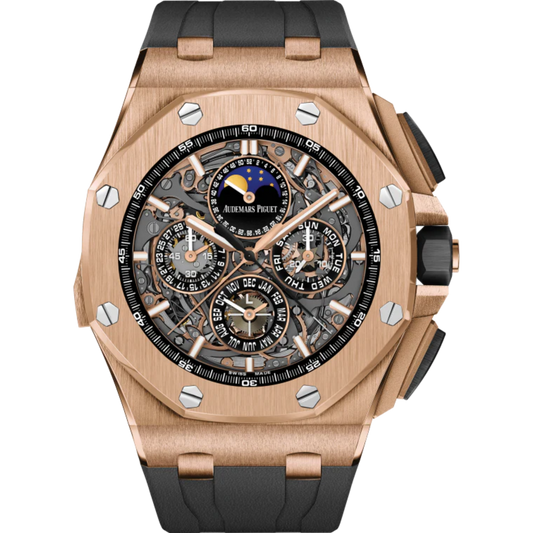 Royal Oak Offshore Grande Complication 44MM Black Rubber Strap Sapphire Dial 18-Carat Pink Gold Case