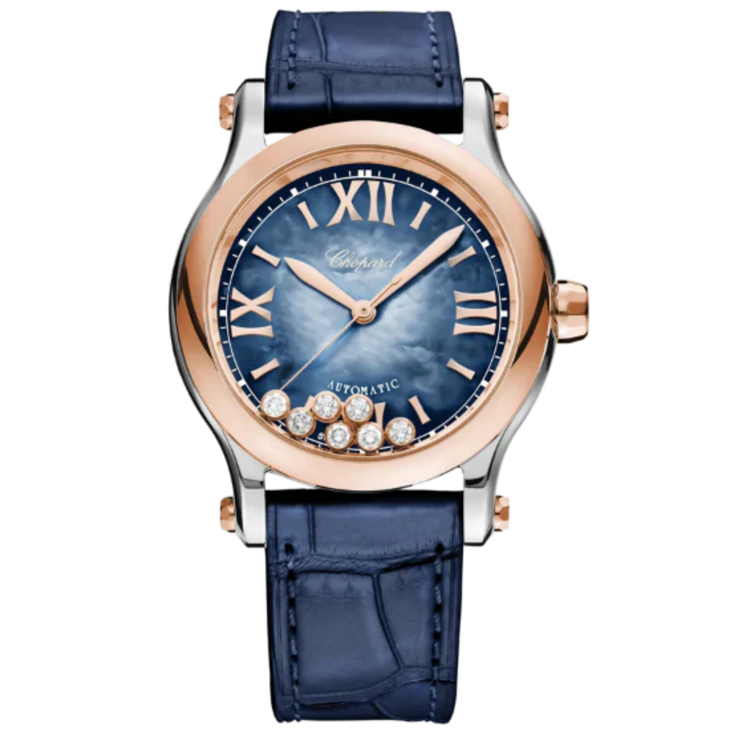 HAPPY SPORT 36 MM ETHICAL ROSE GOLD - LUCENT STEEL™ WITH BLUE MOTHER OF PEARL DIAL