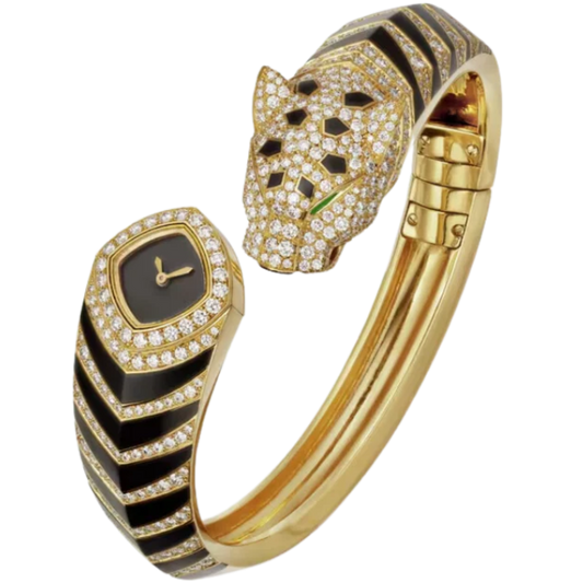 LA PANTHERE DE CARTIER BANGLE 18 MM YELLOW GOLD WITH DARK LACQUER DIAL SIZE 16
