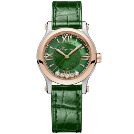HAPPY SPORT 30 MM ETHICAL ROSE GOLD - LUCENT STEEL™ WITH GREEN DIAL