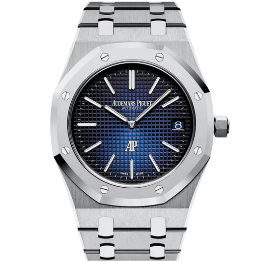 15202IP.OO.1240IP.01 39MM Platinum/Titanium "Jumbo" Extra Thin Royal Oak Blue Dial