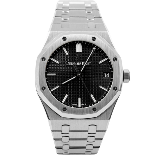 Royal Oak Selfwinding 41MM Stainless Steel Bracelet Black Dial With Grande Tapisserie Pattern Stainless Steel Case