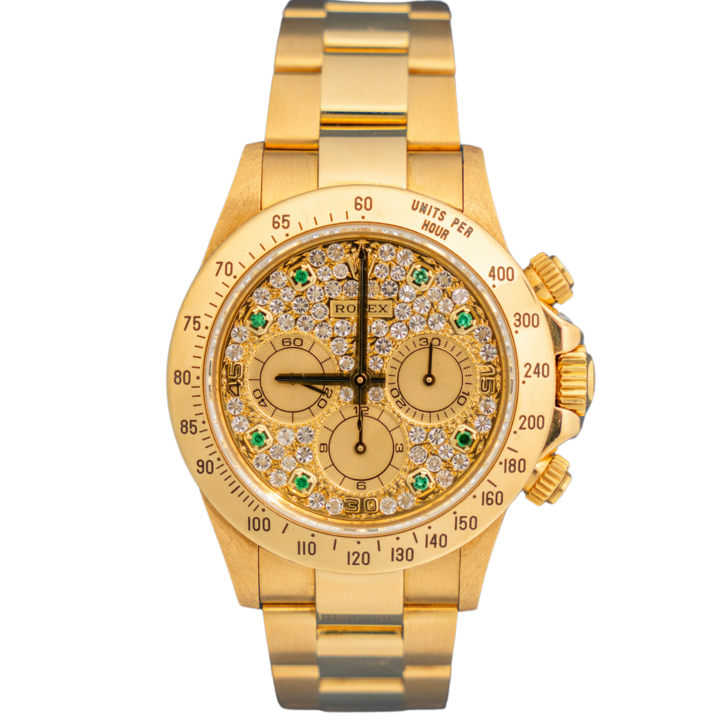 Rolex Daytona Ref. 16528 Yellow Gold Pave Dial Emerald Markers