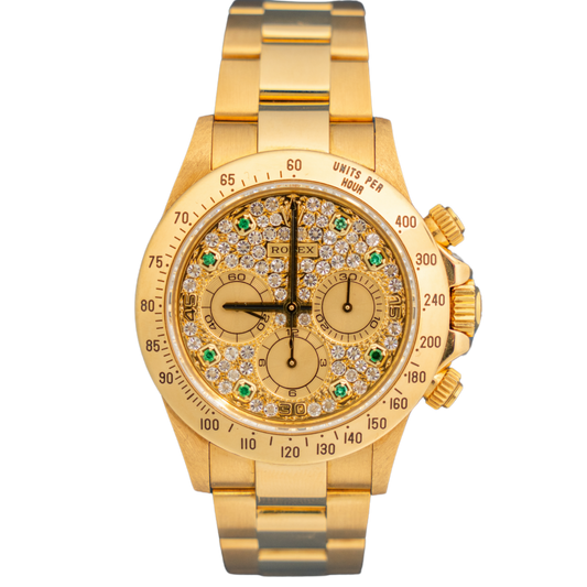 Rolex Daytona Ref. 16528 Yellow Gold Pave Dial Emerald Markers