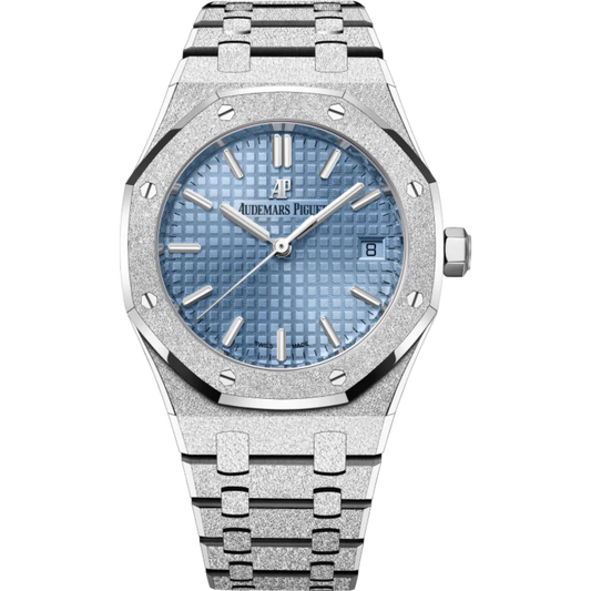 Royal Oak Frosted Gold Selfwinding 34MM Hammered 18-Carat White Gold Bracelet Light Blue Dial With Grande Tapisserie Pattern Hammered 18-Carat White Gold Case