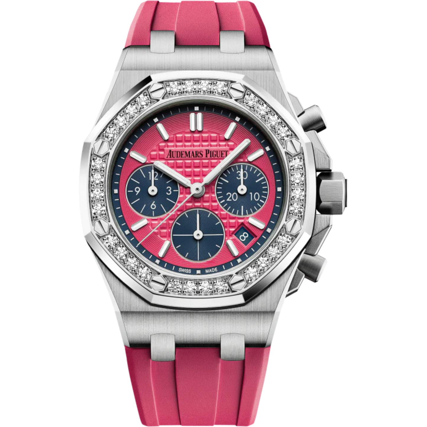 Royal Oak Offshore Selfwinding Chronograph 37MM Pink Rubber Strap Pink Dial With Lady Tapisserie Pattern Stainless Steel Case Diamond-Set Bezel