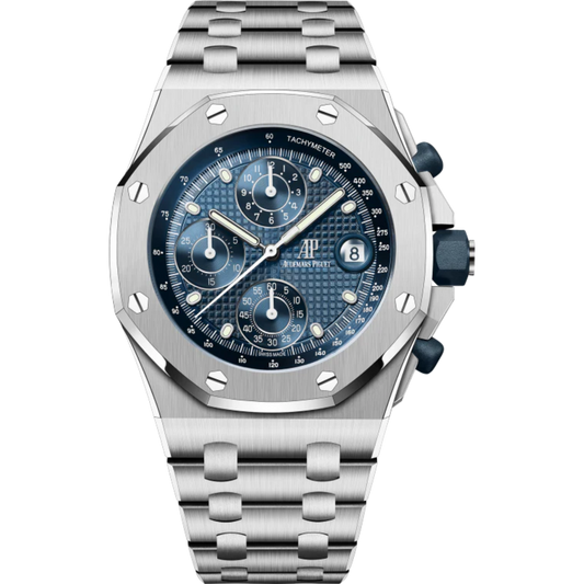 Royal Oak Offshore Selfwinding Chronograph 42MM Stainless Steel Bracelet Blue Dial With Petite Tapisserie Pattern Stainless Steel Case