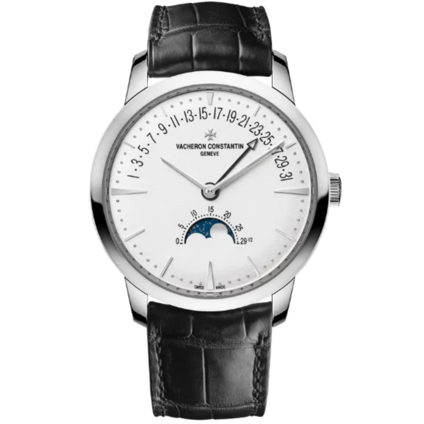 PATRIMONY MOON PHASE RETROGRADE DATE 42 MM 18K WHITE GOLD WITH WHITE BRASS DIAL