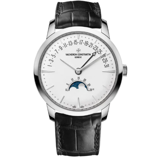 PATRIMONY MOON PHASE RETROGRADE DATE 42 MM 18K WHITE GOLD WITH WHITE BRASS DIAL