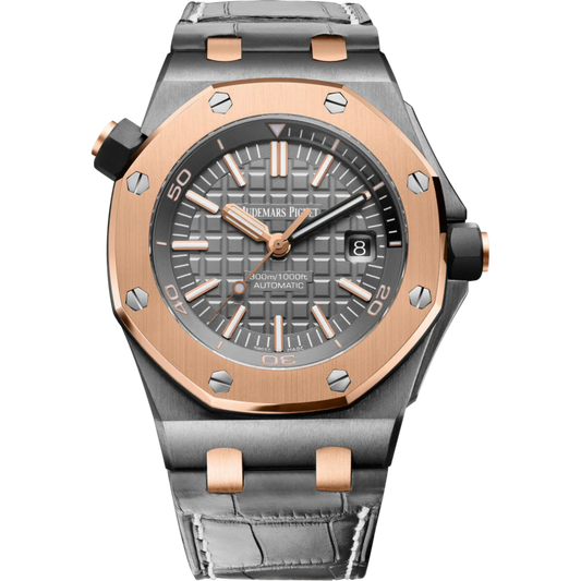 Royal Oak Offshore Diver Qe II Cup 2014 42MM Grey Alligator Strap Slate Grey Dial With Méga Tapisserie Pattern Tantalum Case 18-Carat Pink Gold Bezel