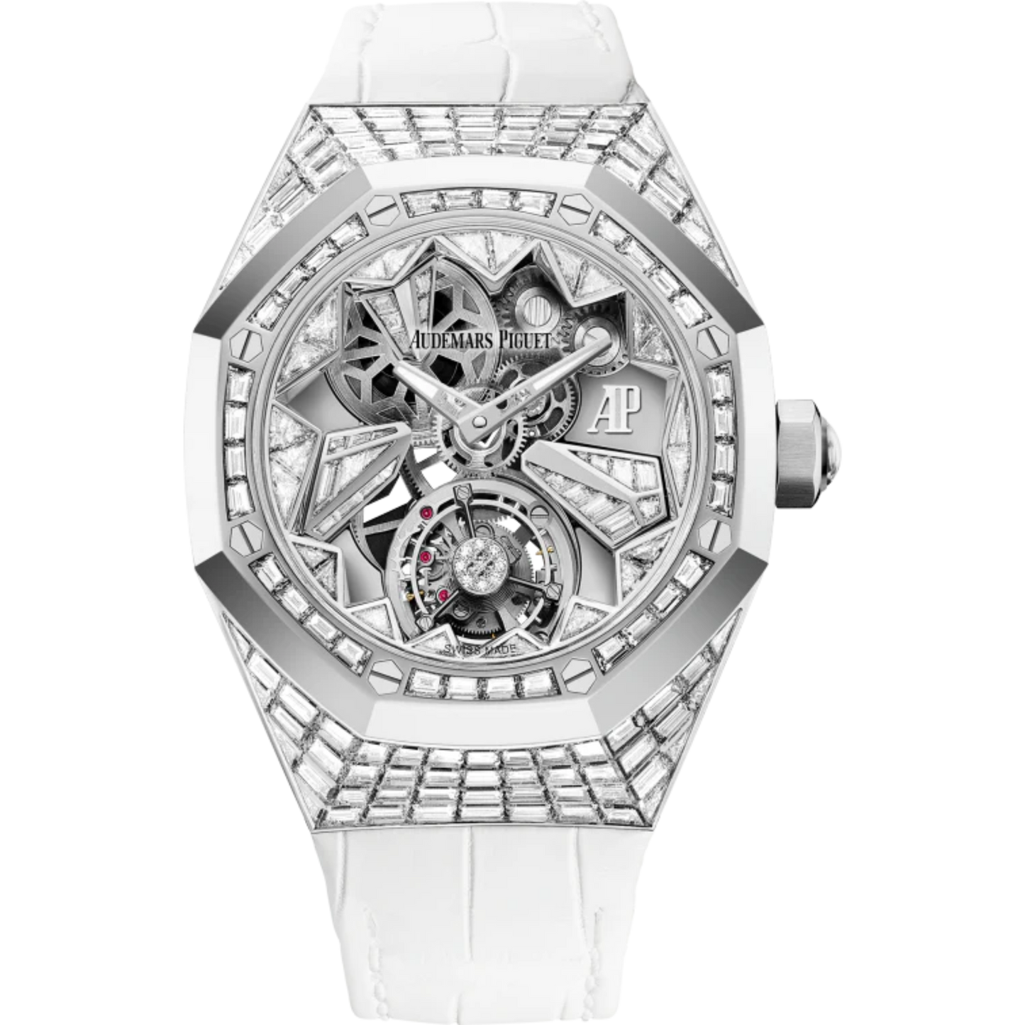 Royal Oak Concept 38.5mm Flying Tourbillon  White Aligator Strap with 18-Carat White Gold Inner Bezel Entirely Set Diamonds