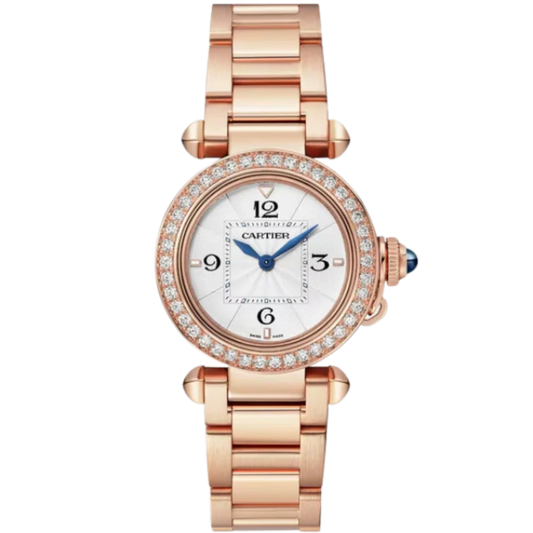 PASHA DE CARTIER 30 MM 18K ROSE GOLD WITH OPALINE FLINQUE DIAL