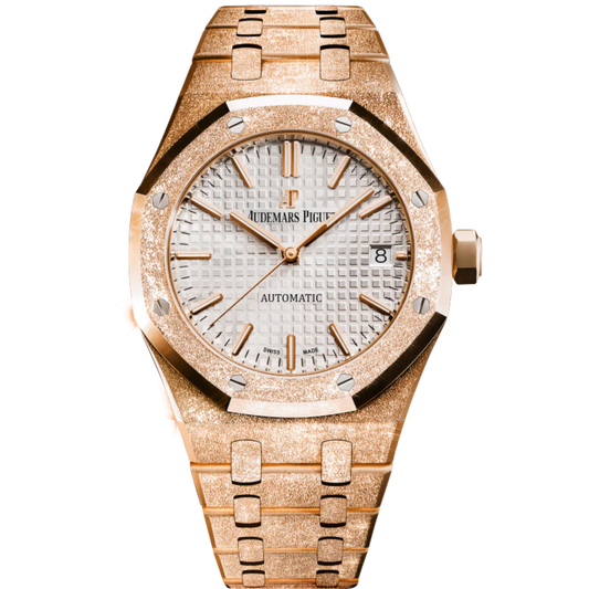 Royal Oak Frosted Gold Selfwinding 37MM Hammered 18-Carat Pink Gold Bracelet Silver-Toned Dial With Grande Tapisserie Pattern Hammered 18-Carat Pink Gold Case