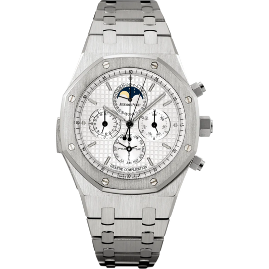 Royal Oak Grande Complication 44MM 18-Carat White Gold Bracelet Silver-Toned Dial With Grande Tapisserie Pattern 18-Carat White Gold Case