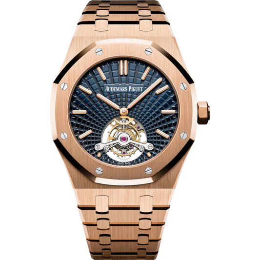 Royal Oak Tourbillon Extra-Thin 41MM 18-Carat Pink Gold Bracelet Blue Dial With Tapisserie Evolutive Pattern 18-Carat Pink Gold Case