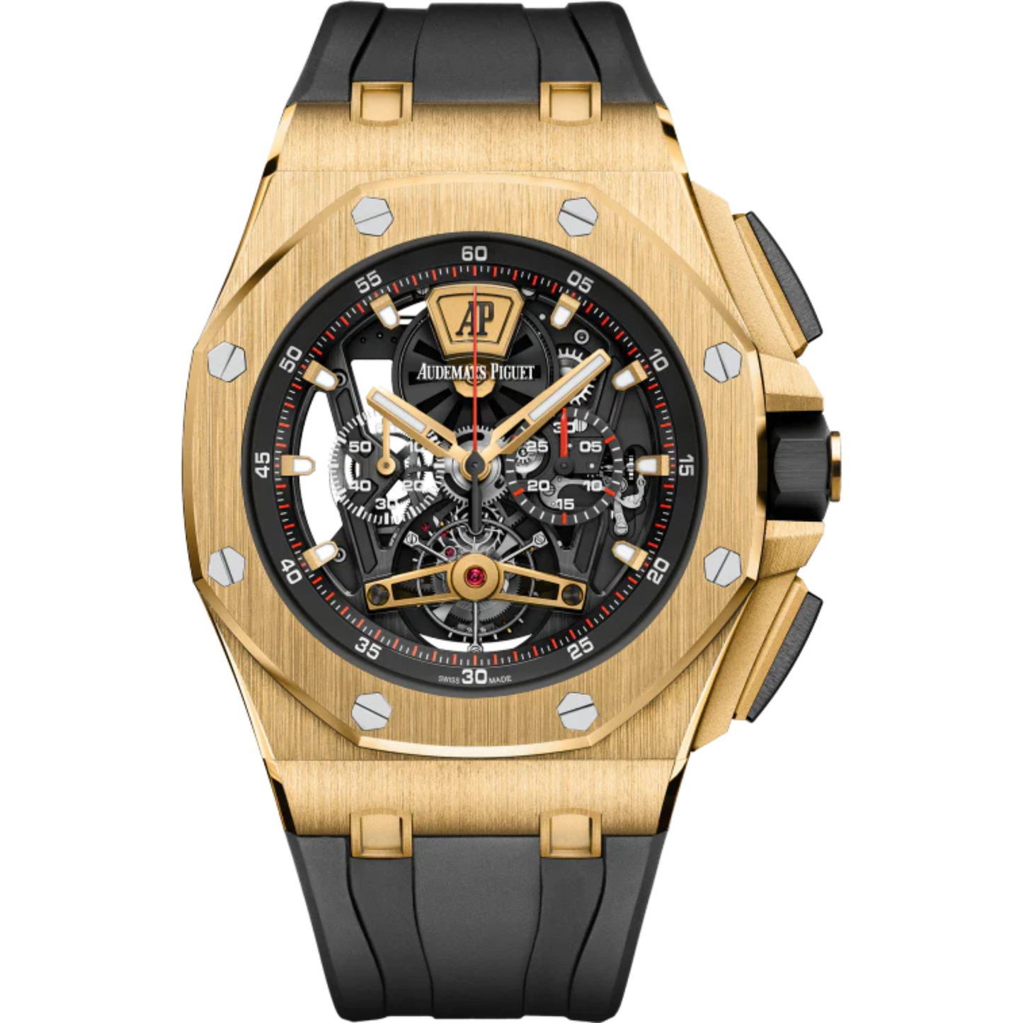Royal Oak Offshore Tourbillon Chronograph 44MM Black Rubber Strap Sapphire Dial 18-Carat Yellow Gold Case and Bezel