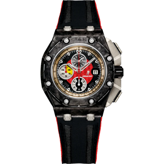 Royal Oak Offshore Grand Prix Chronograph 44MM Black Leather Strap Red and Black Dial Forged Carbon Case