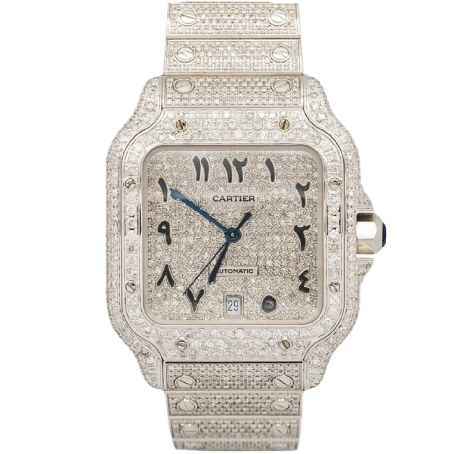Cartier WSSA0018 Santos Large Bustdown Black Arabic Numerals/Pave Dial