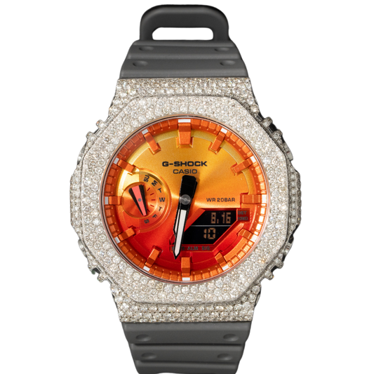 Casio GShock GA2100 Bussdown Honeycomb Setting Orange Sunburst Dial 7.90 cts