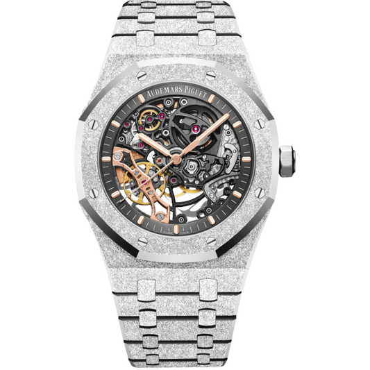 Royal Oak Frosted Gold Double Balance Wheel Openworked 41MM Hammered 18-Carat White Gold Bracelet Openworked Slate Grey Dial Hammered 18-Carat White Gold Case