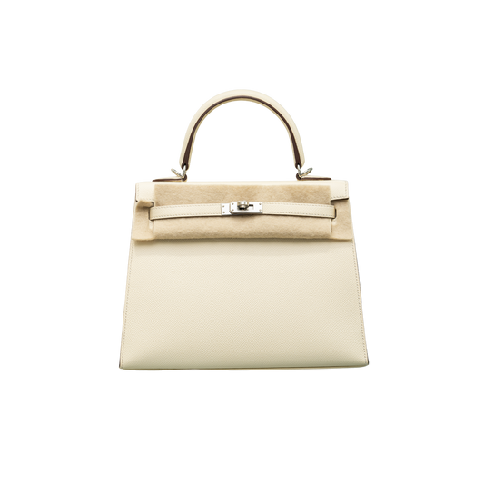 Hermes Kelly Sellier 25 Nata/Ocre Epsom Palladium Hardware U Stamp