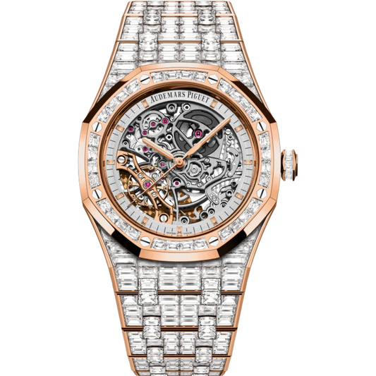 Royal Oak Double Balance Wheel Openworked 41MM 18-Carat Pink Gold Bracelet Openworked Rhodium-Toned Dial 18-Carat Pink Gold Case