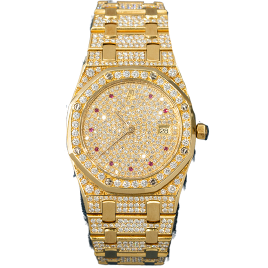 Audemars Piguet Ref. 56530BA 33MM Yellow Gold Royal Oak Full Pave Factory Set Ruby Markers (Watch + Service Papers)