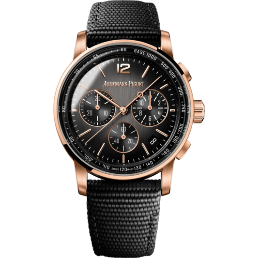 Code 11.59 by Audemars Piguet 41mm Black Rubber-Coated Strap Smoked Grey Dial 18-Carat Pink Gold Bezel