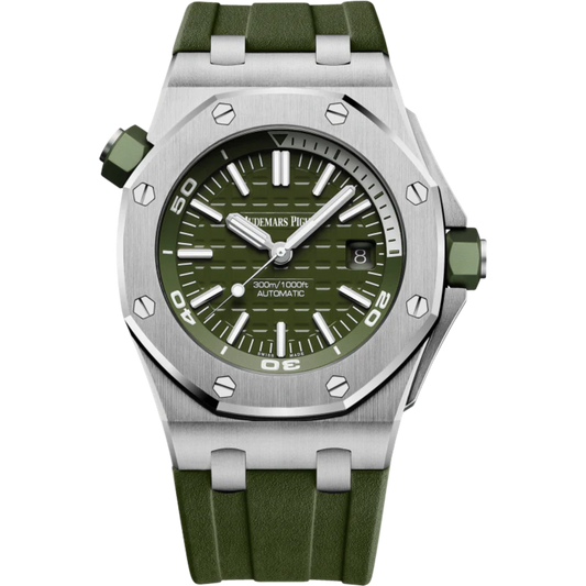 Royal Oak Offshore Diver 42MM Khaki Rubber Strap Khaki Dial With Méga Tapisserie Pattern Stainless Steel Case