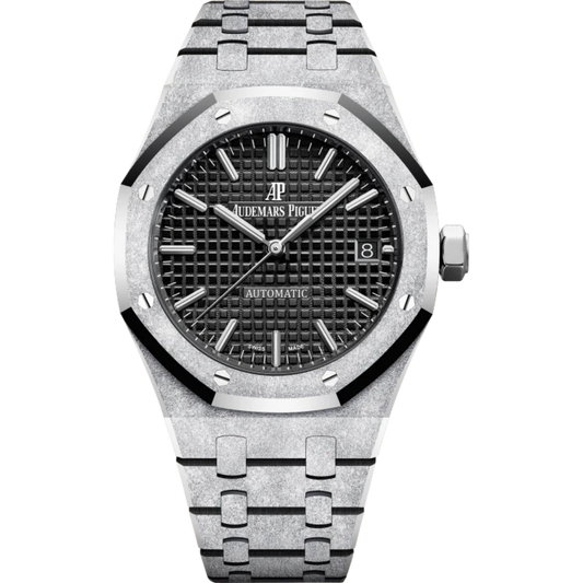 Royal Oak Frosted Gold Selfwinding 37MM Hammered 18-Carat White Gold Bracelet Black Dial With Grande Tapisserie Pattern Hammered 18-Carat White Gold Case