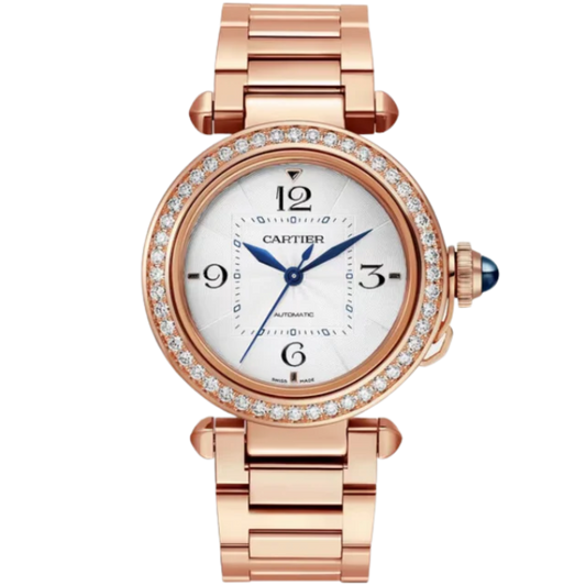 PASHA DE CARTIER 35 MM 18K ROSE GOLD WITH SILVER FLINQUE DIAL
