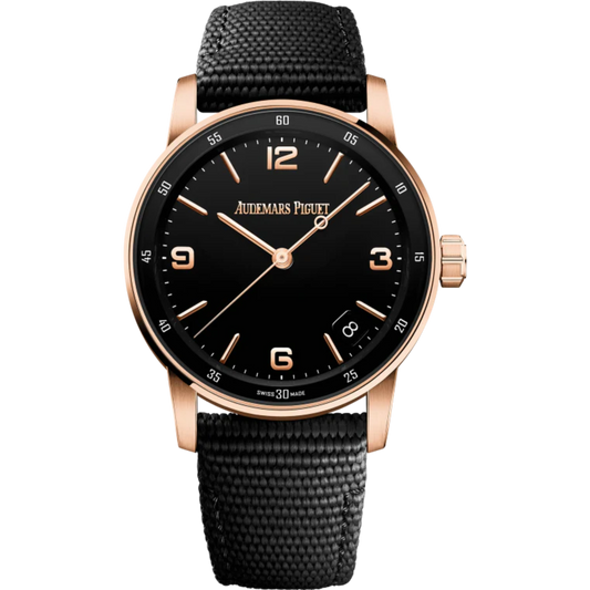 Code 11.59 by Audemars Piguet 41mm Black Rubber-Coated Strap Lacquered Black Dial 18-Carat Pink Gold Case