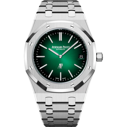 Royal Oak Jumbo Extra-Thin 50th Anniversary 39MM 950 Platinum Bracelet Smoked Green Dial With Sunray Pattern 950 Platinum Case