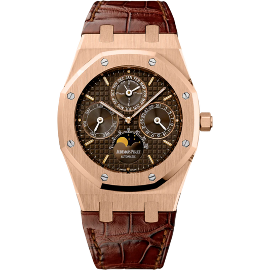 Royal Oak Perpetual Calendar 39MM Brown Alligator Strap Brown Chocolate Dial With Grande Tapisserie Pattern 18-Carat Pink Gold Case