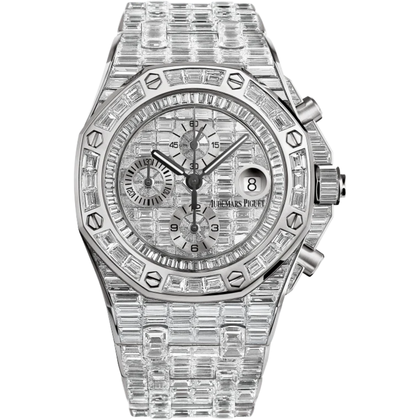 Royal Oak Offshore Selfwinding Chronograph 44MM 18-Carat White Gold Bracelet 18-Carat White Gold Dial 18-Carat White Gold Case and Bezel Entirely Set With  Baguette-Cut Diamonds