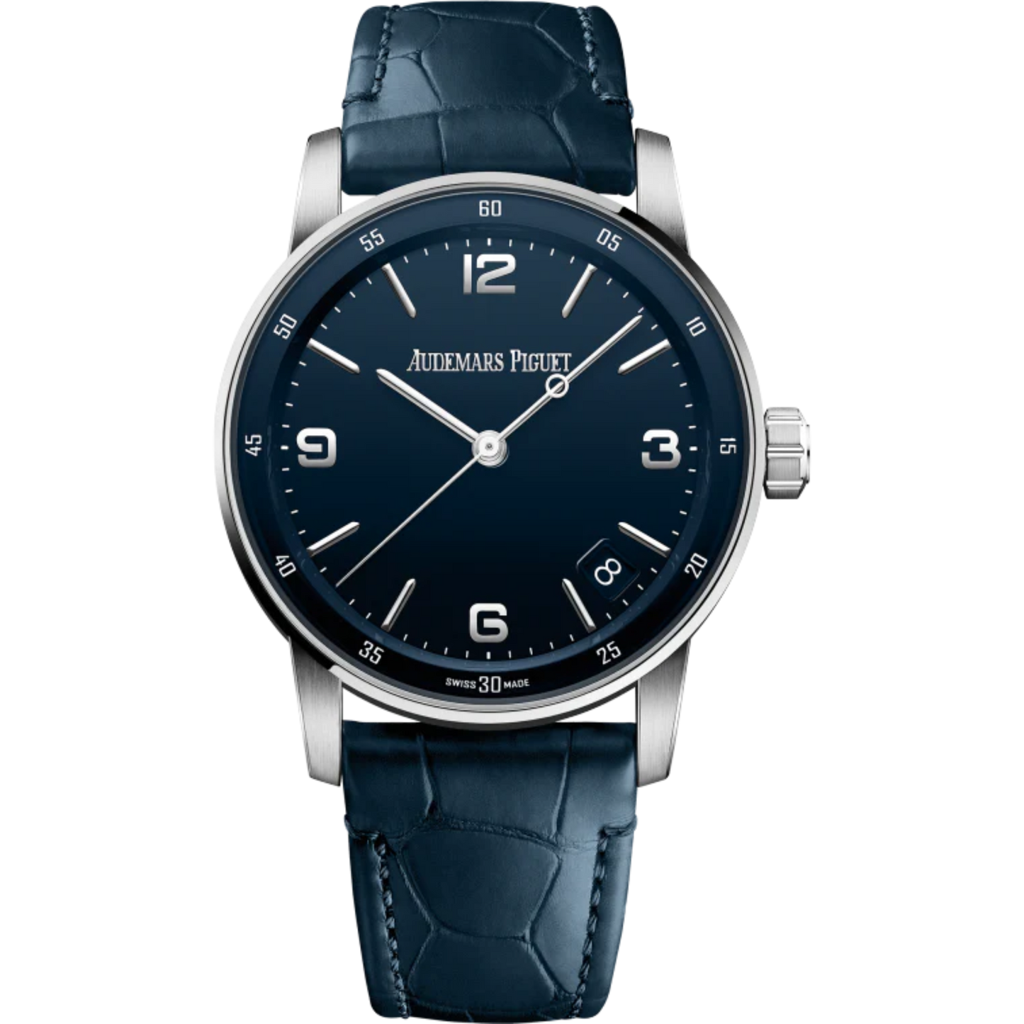 ﻿Code 11.59 by Audemars Piguet 41mm Blue Alligator Strap Lacquered Blue Dial 18-Carat White Gold Case