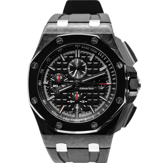 Royal Oak Offshore Chronograph 44MM Black Rubber Strap Black Dial With Méga Tapisserie Forged Carbon Case Pattern Black Ceramic Bezel