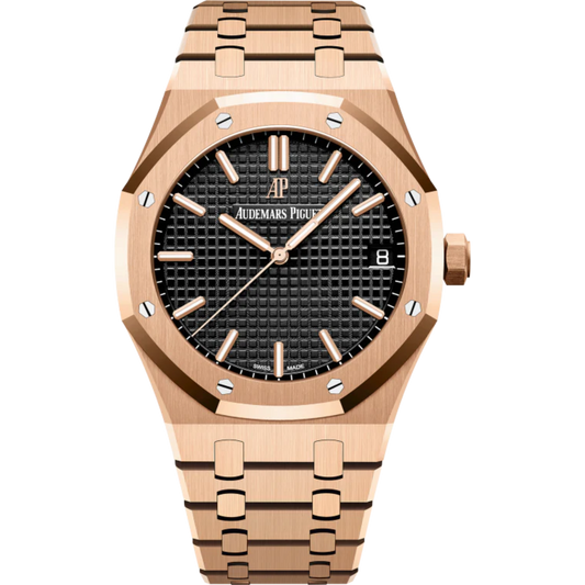 Royal Oak Selfwinding 41MM 18-Carat Pink Gold Bracelet Black Dial With Grande Tapisserie Pattern 18-Carat Pink Gold Case