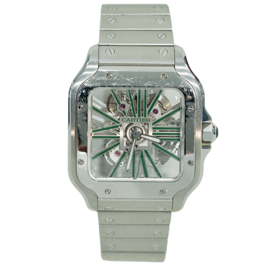 Cartier WHSA0028 Stainless Steel Santos Large Skeleton with Green Dial