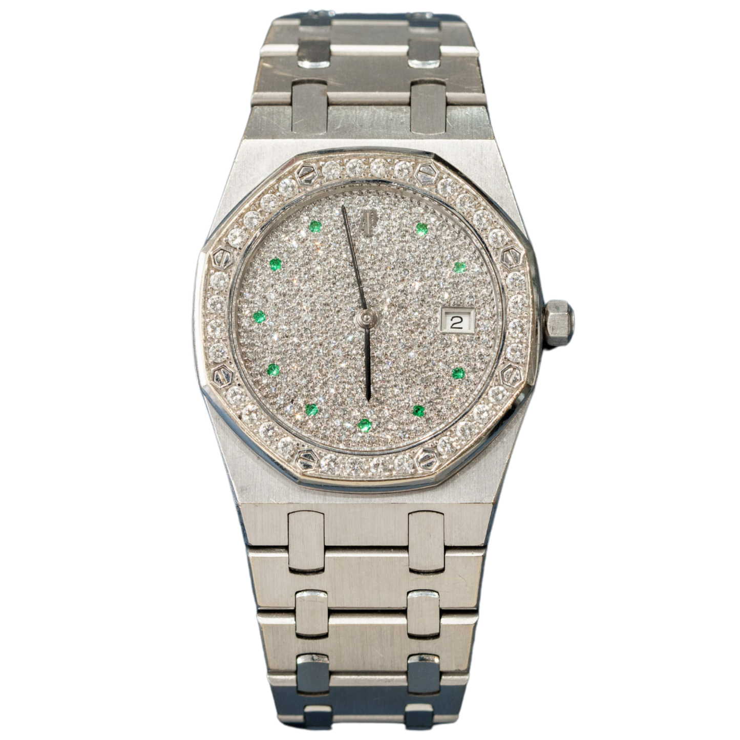 Audemars Piguet Royal Oak Ref. 56342BC.ZZ.0789BC.01 White Gold 33mm Pave Dial Emerald Markers