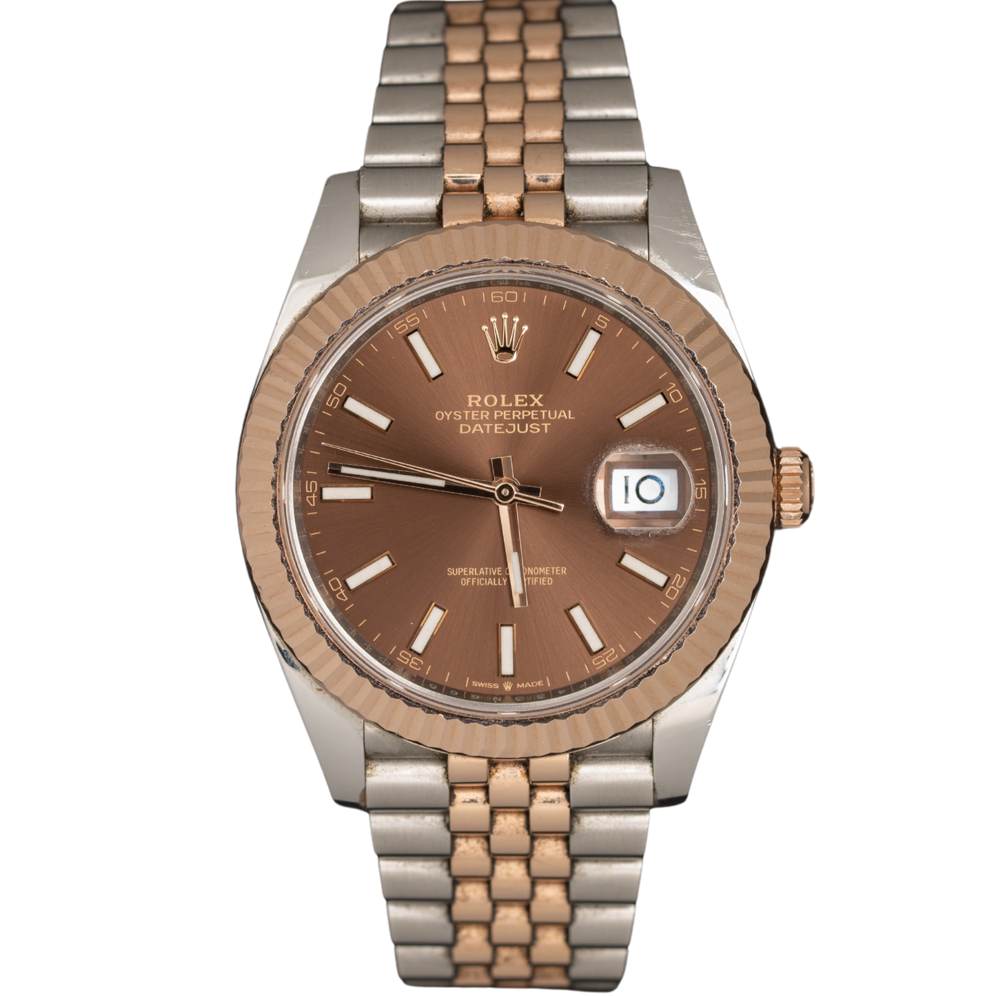 Rolex Datejust Ref. 126331 41mm Two Tone RG/SS Chocolate Stick Dial Fluted Bezel